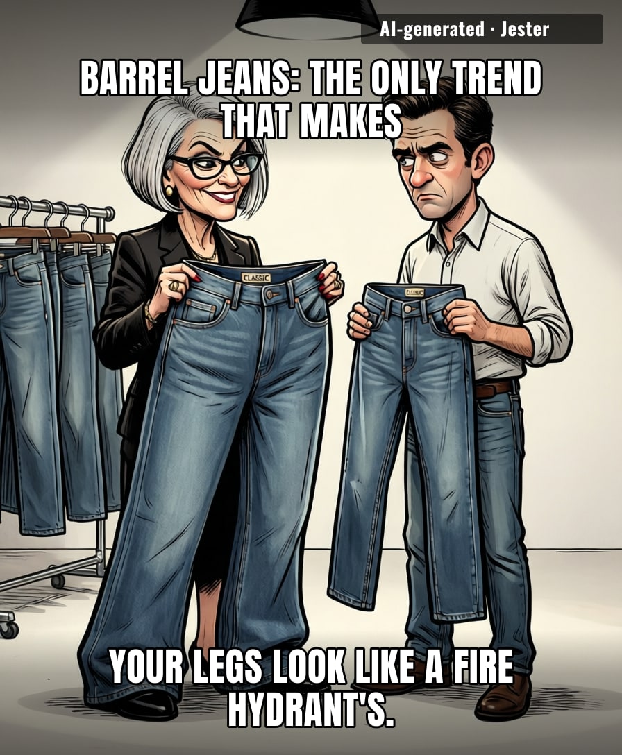 I'll wear barrel jeans when my legs become actual barrels — until then, my straight-legs stay in witness protection.