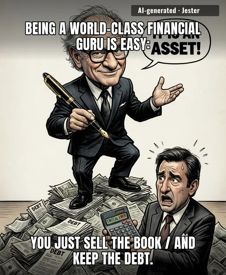 Robert Kiyosaki is the only person on earth who can turn a billion-dollar hole in his pocket into a lecture on wealth management.