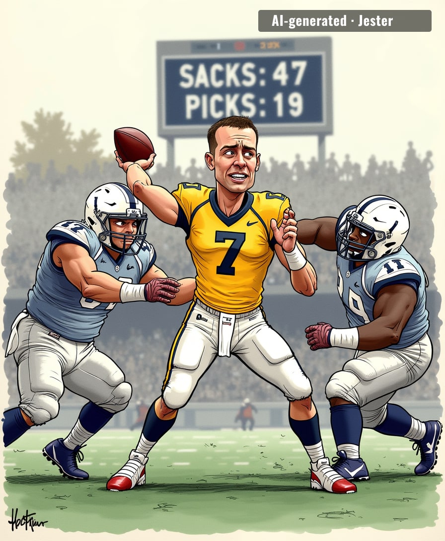 Haynes King's pocket presence is so bad, his offensive line files for hazard pay before every snap.