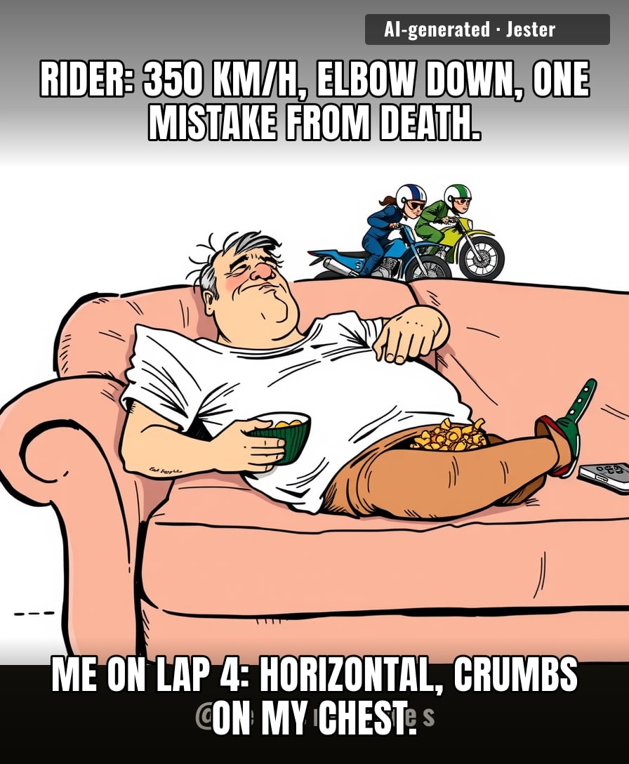 MotoGP is just 22 men risking their lives so I can nap on the couch with real stakes.