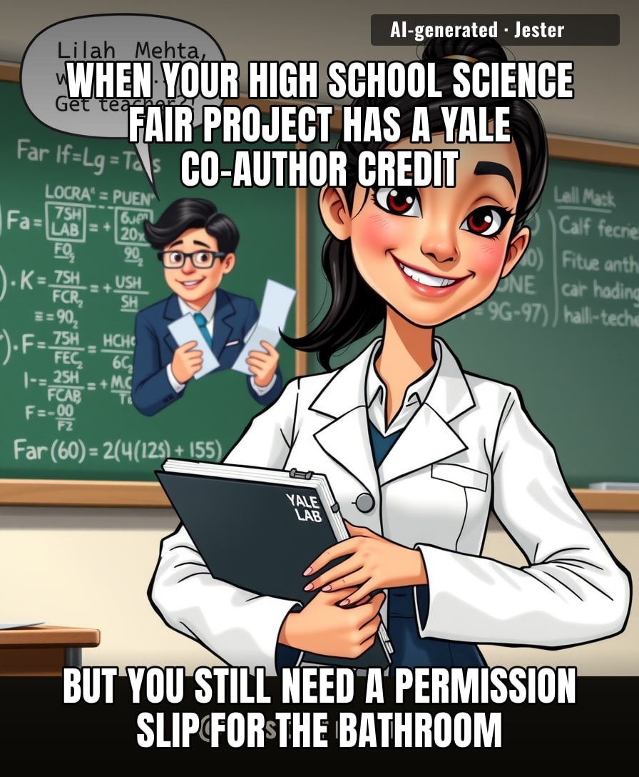 At 16, she's already co-authoring papers — meanwhile, I'm pretty sure my high school self would have co-authored a nap.