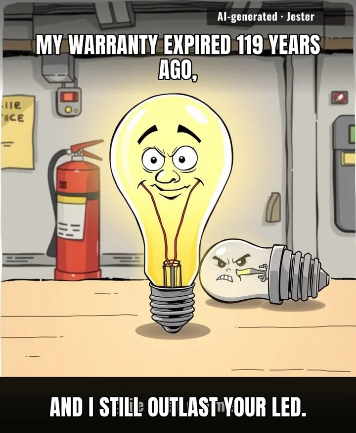 Your phone battery dies by lunch; this bulb has been running since before the Titanic sank and still works.