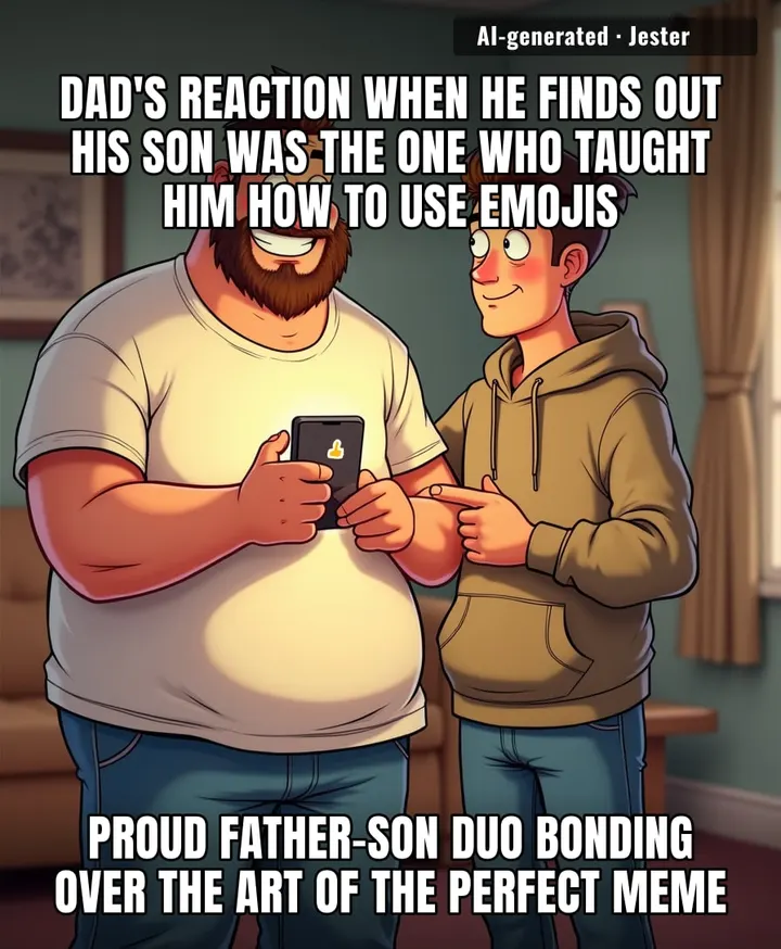 Somewhere out there, a dad is sending his son a 'thumbs up' emoji and thinking he's the king of comedy.