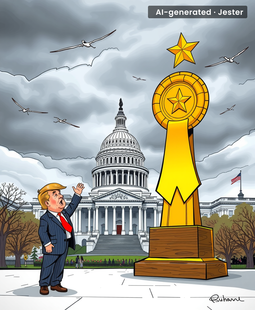 The only thing smaller than that trophy is the list of wars Trump actually finished.