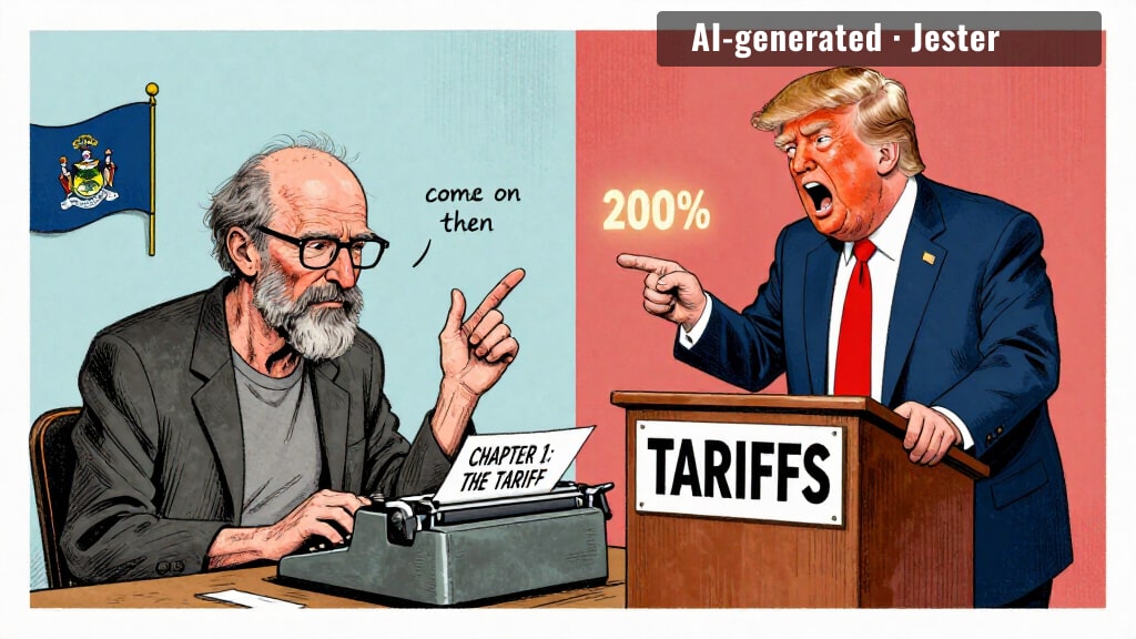 a horror writer watching a man tariff his own plot twist