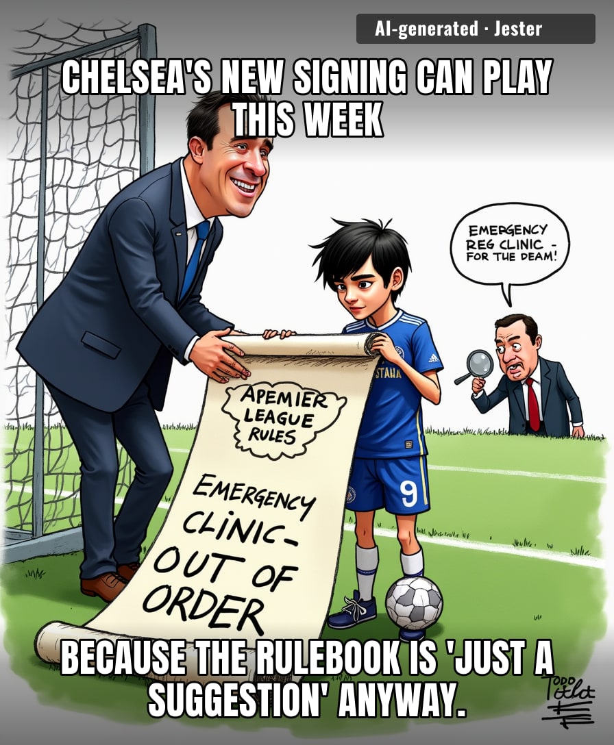 Chelsea's latest signing strategy: show up with the player, say 'we found him in the parking lot,' and dare the Premier League to prove otherwise.