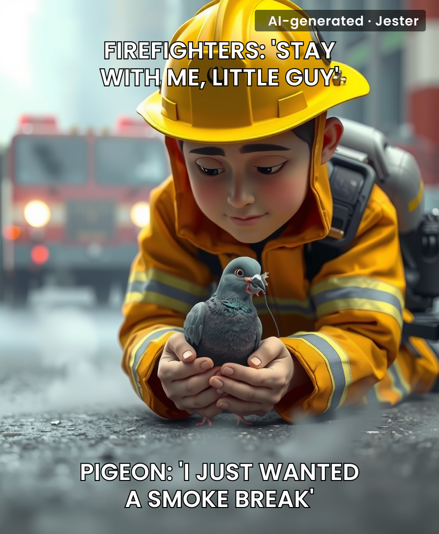 The only thing more dramatic than a fire rescue is a pigeon's acting career.