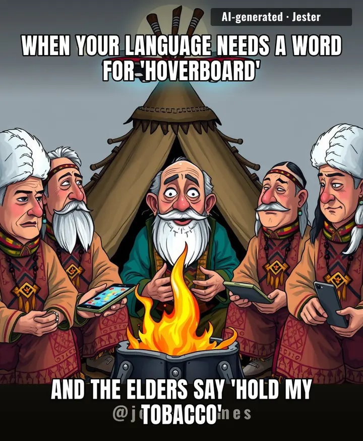 The Ojibwe language just invented 300 words, and English still can't decide if it's 'y'all' or 'you guys'.