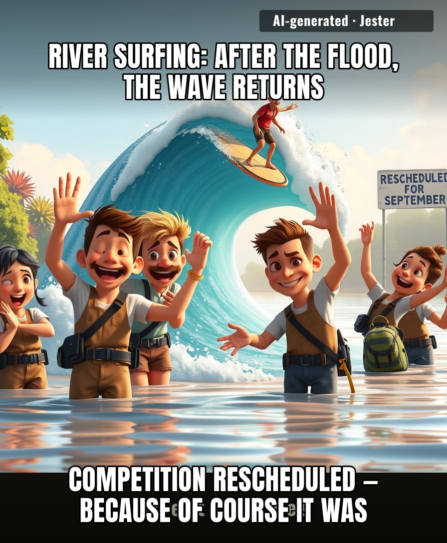 Nothing says dedication like rebuilding a river wave by hand, just so you can lose to a local teenager again in September.
