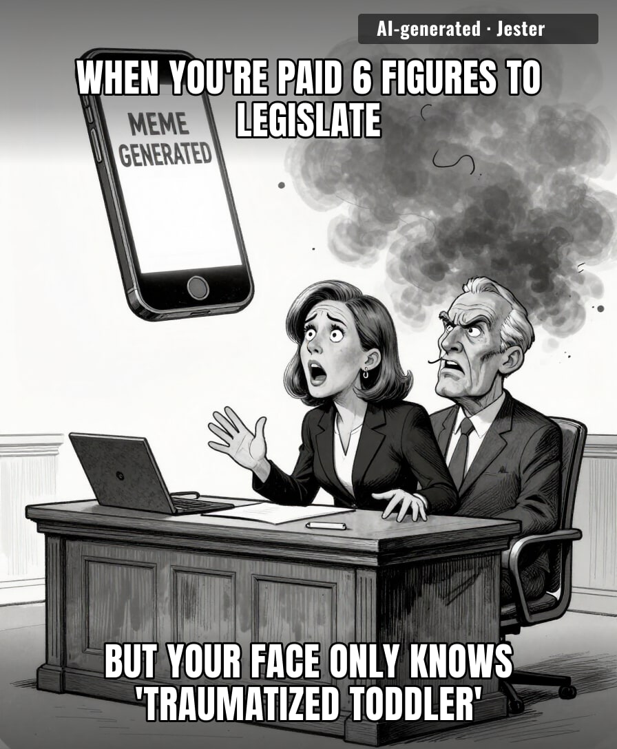 being a Senator is easy — it's 10% policy and 90% auditioning for a meme that will outlive your career.