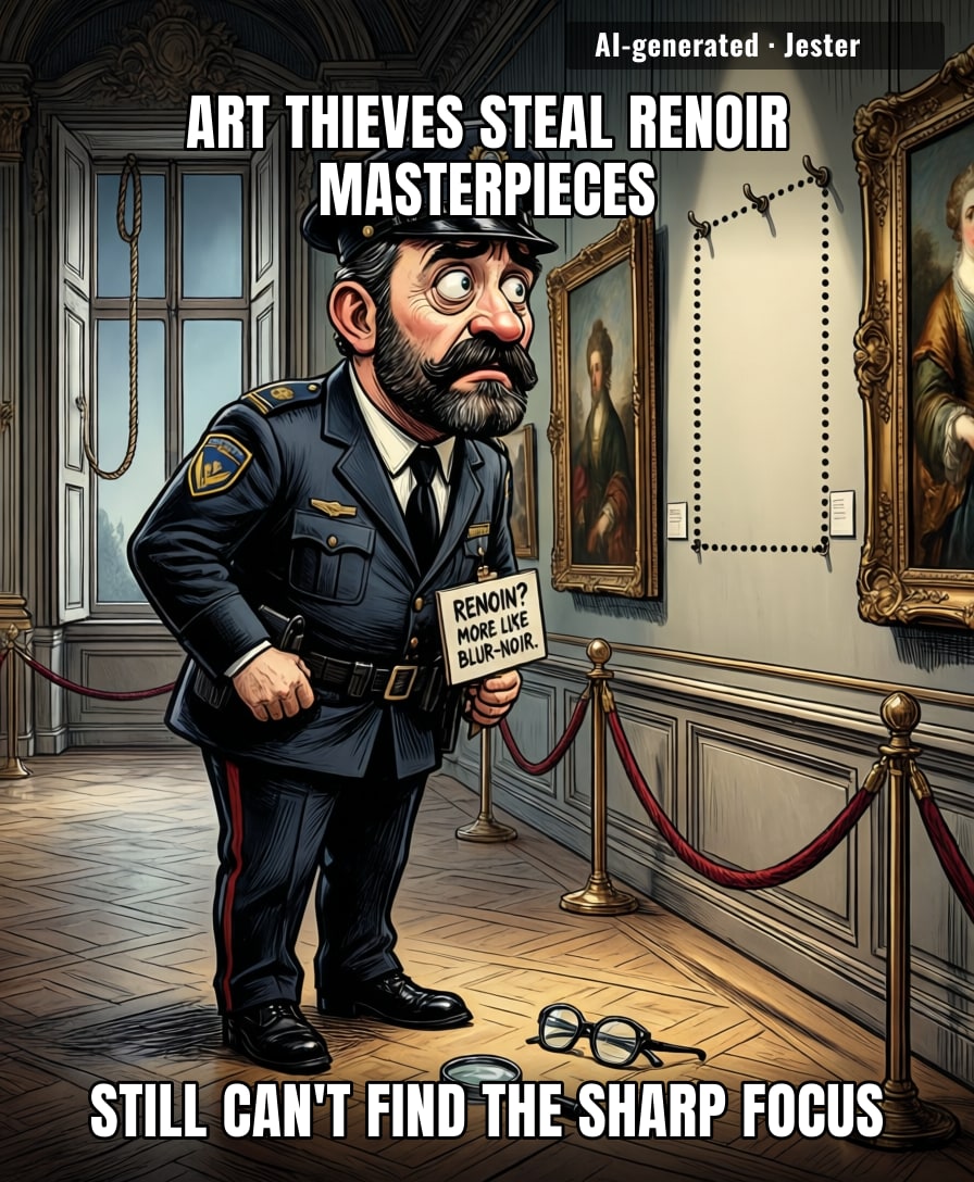 Renoir's paintings were already blurry, so the thieves just made off with the only clear thing in the museum — the exit sign.