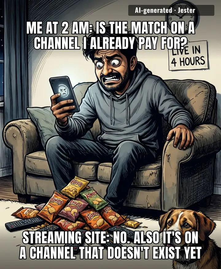 the match is on at 3am on a channel that only exists in a tab I closed in 2019