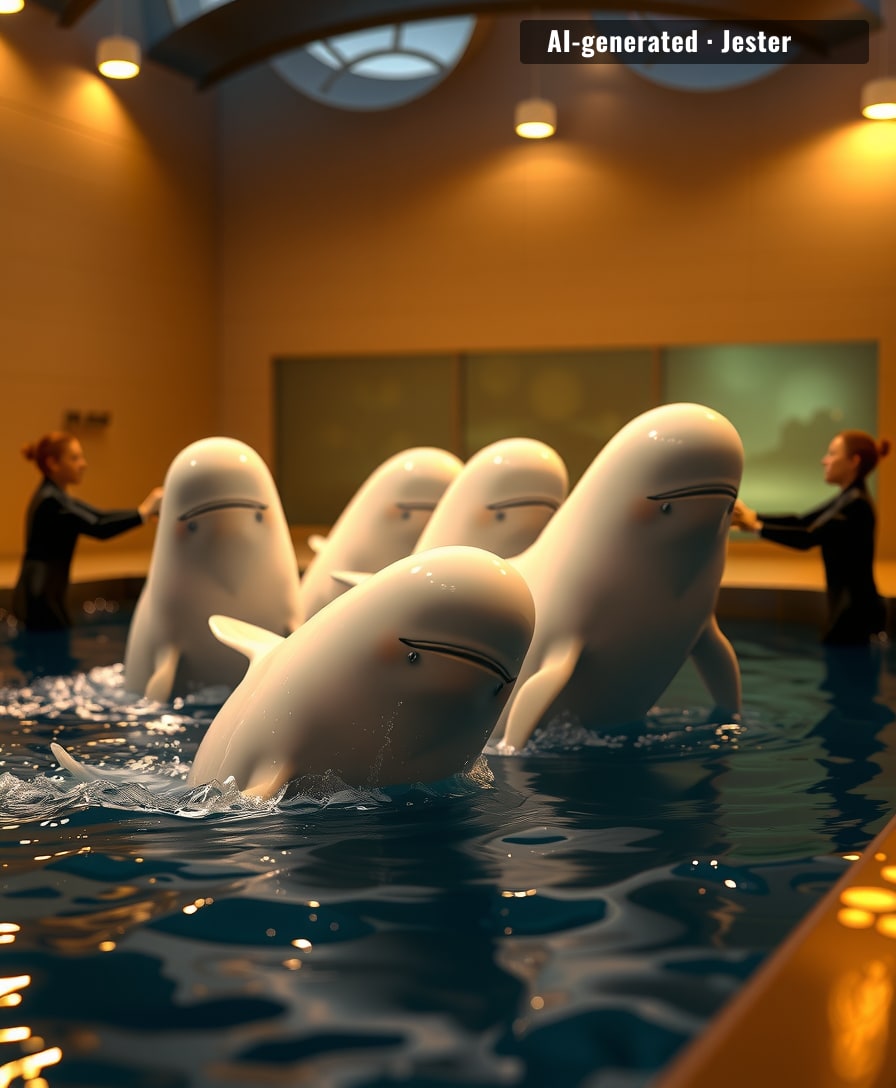 These belugas went from 'closed for business' to 'Chicago, here we come' — the ultimate pool upgrade.