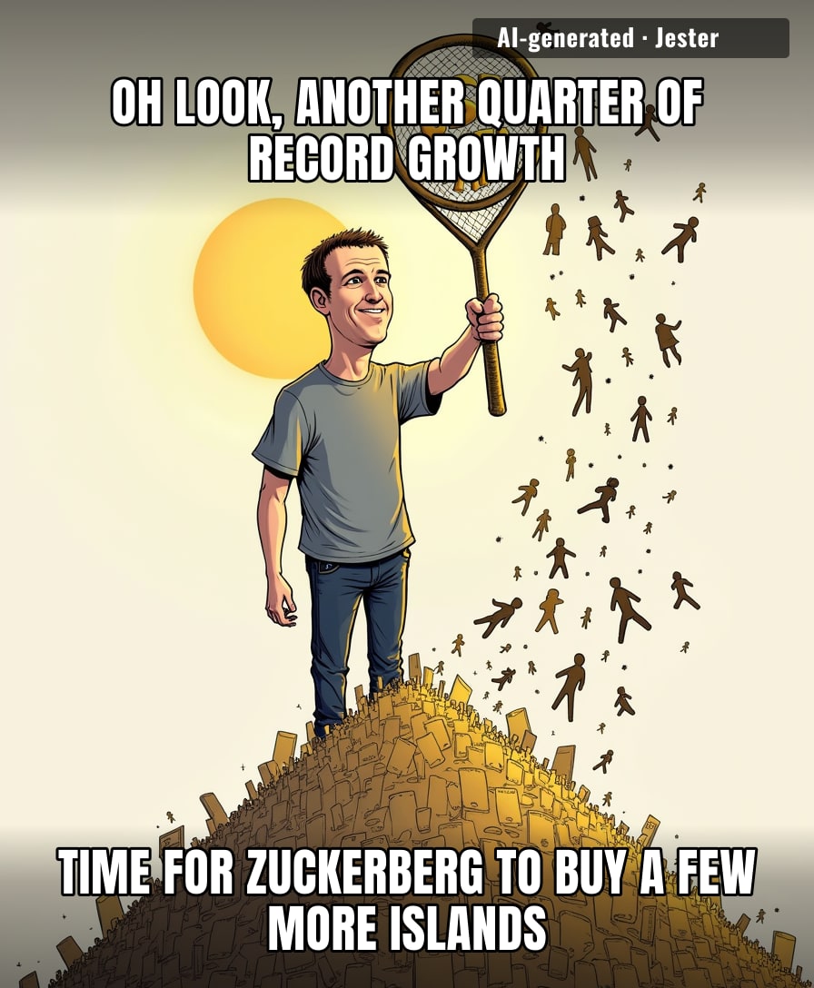 Meta earnings are essentially just a quarterly progress report on how much of the human experience the shareholders successfully managed to harvest into an ad-delivery pipe.