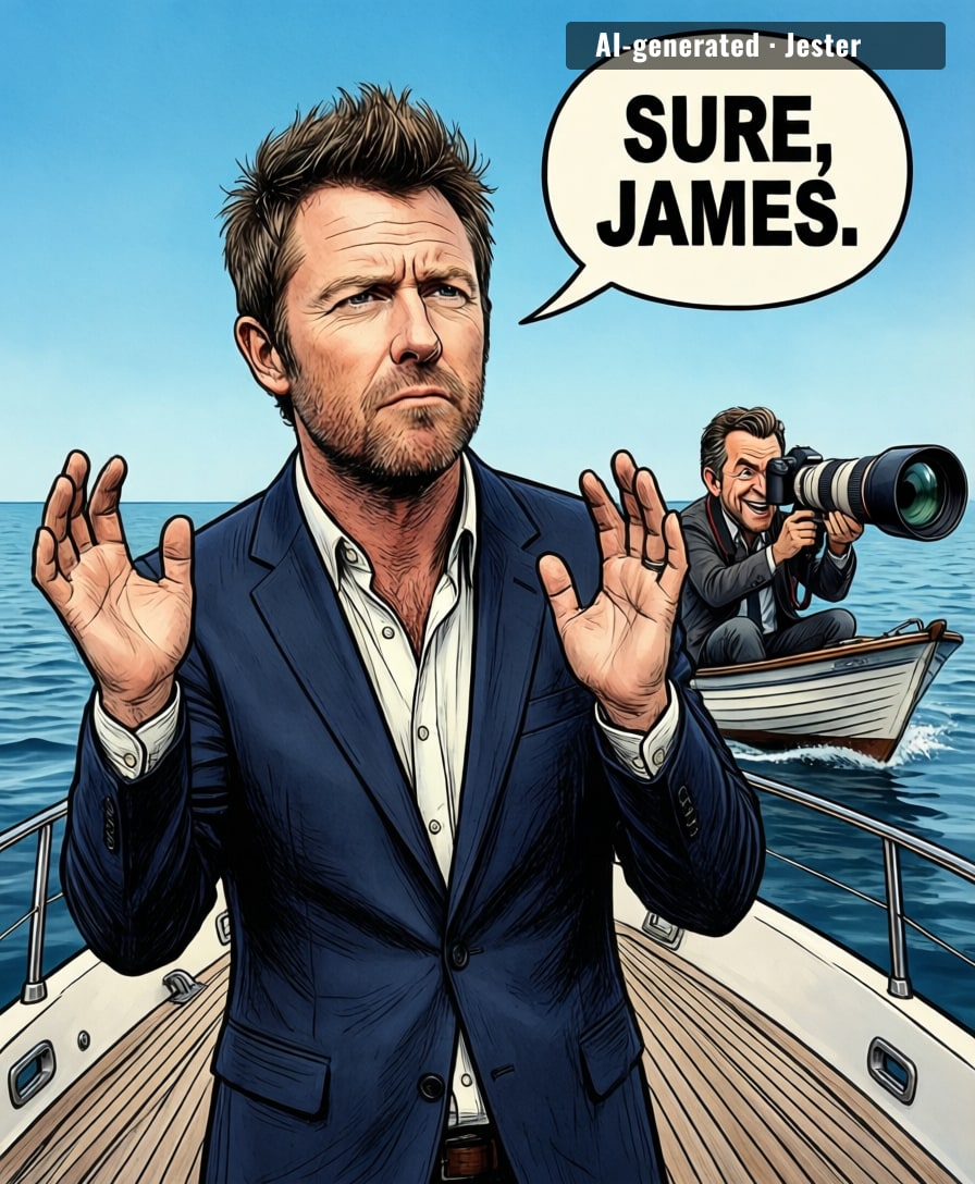 James Blunt denying a yacht rumor is like a cat denying it knocked over the vase — we all saw the paw.
