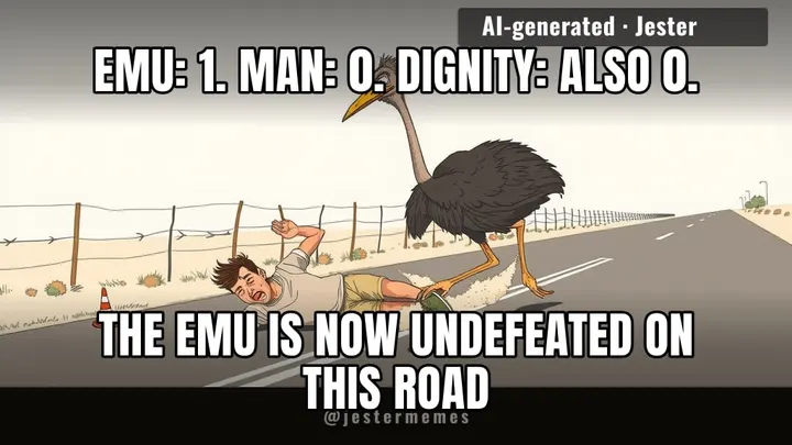 still on the loose. so is the emu.