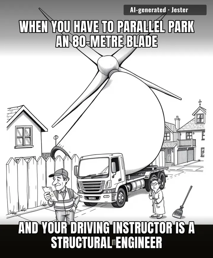 The only thing more fragile than my ego / is a giant turbine blade on a residential street.