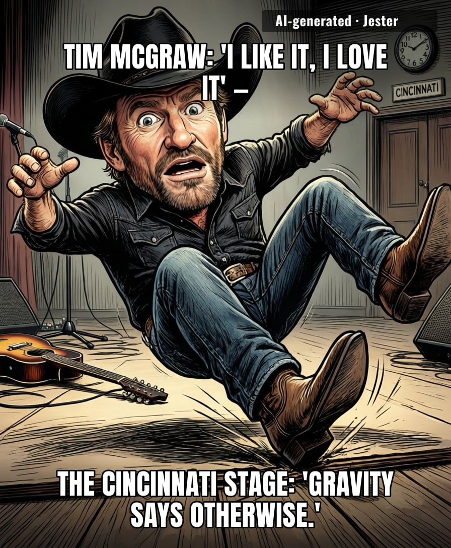 The only thing that fell harder than Tim McGraw was his promise to be on time.