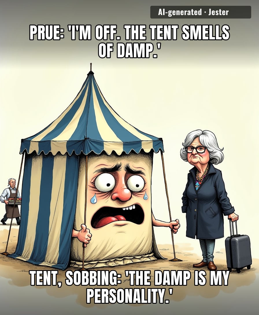 a tent finally outlives the judge, the judge blinks first