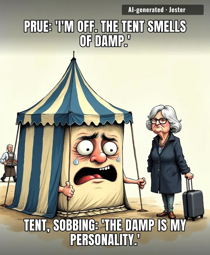 a tent finally outlives the judge, the judge blinks first