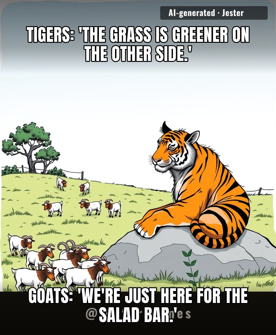 The only goats getting paid to eat are the ones doing it in front of an audience of bored tigers.