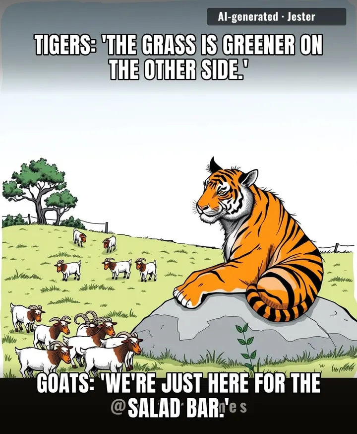 The only goats getting paid to eat are the ones doing it in front of an audience of bored tigers.