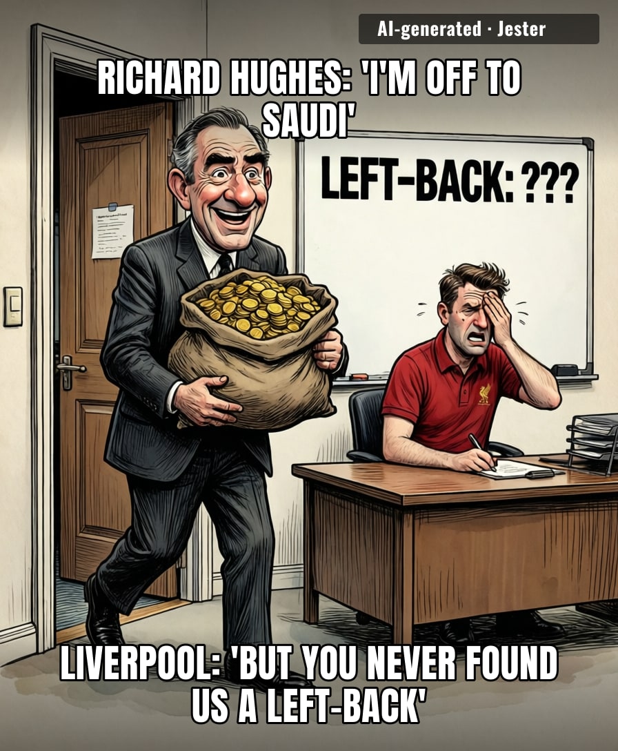 Three years, no left-back, and Hughes still got a promotion — some of us can't even get a raise after doing actual work.