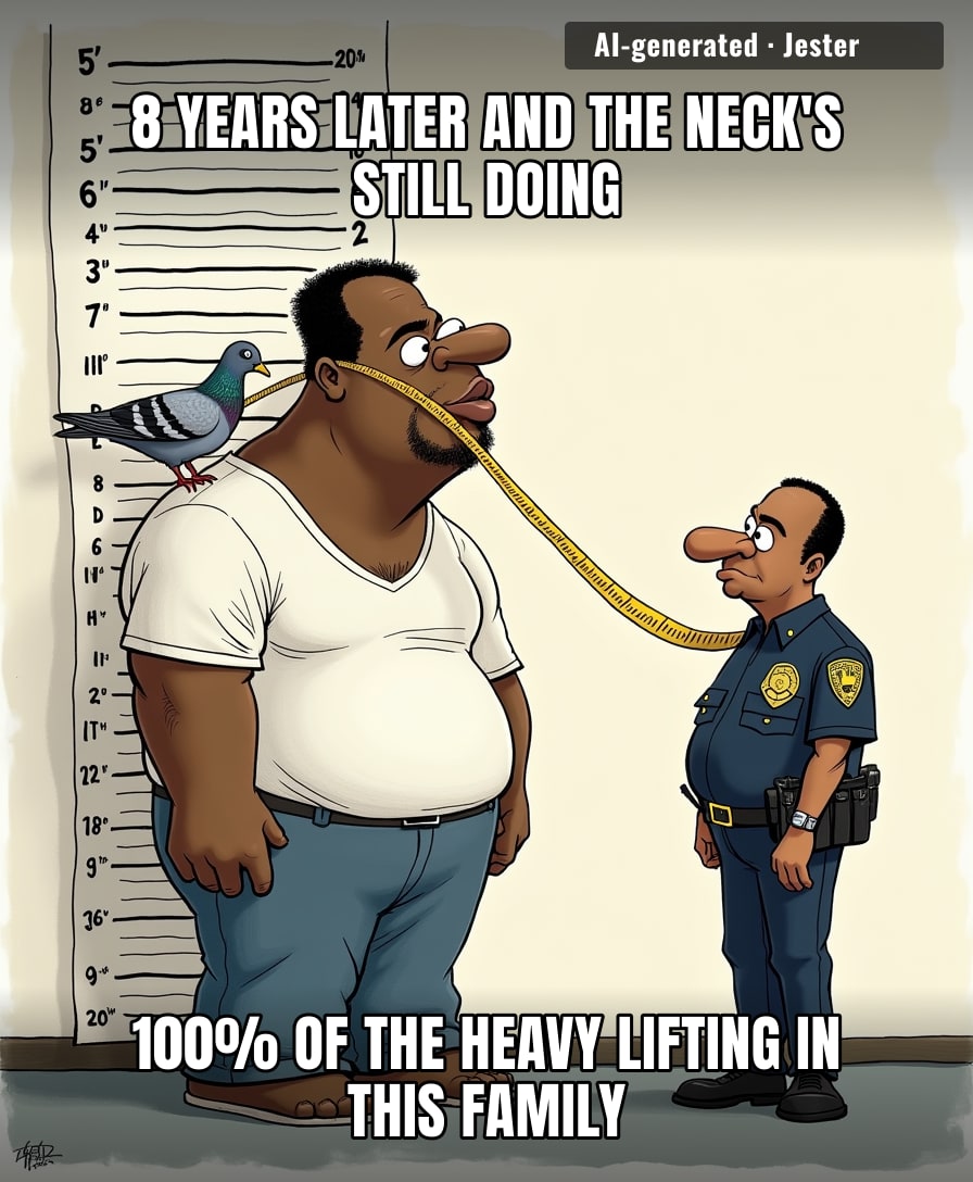The charges keep sliding off that neck like it's a water park.