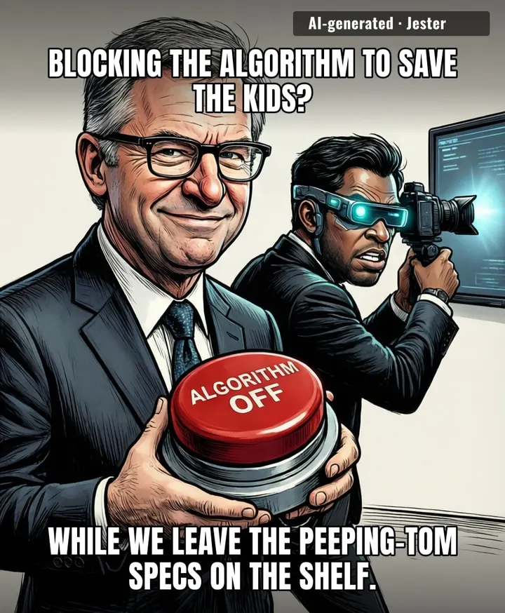Nothing says prioritizing child safety like banning a YouTube video while letting strangers film your bathroom habits in 4K.