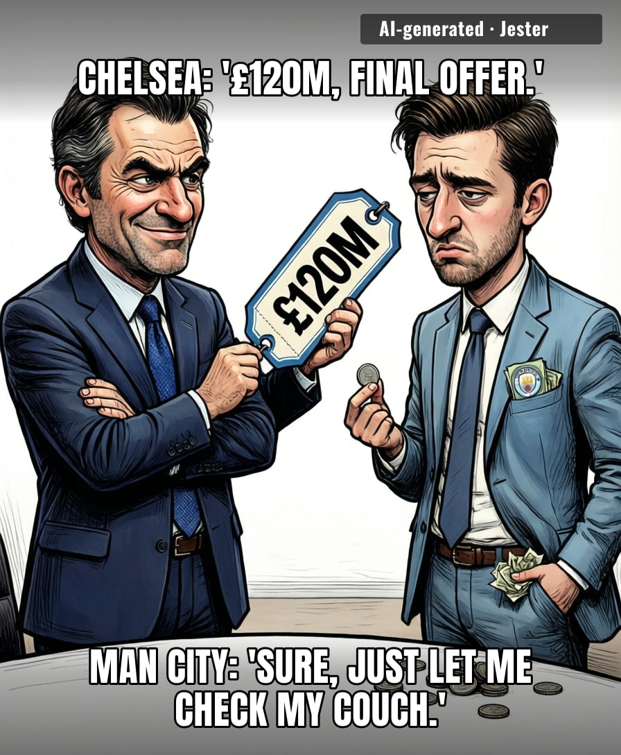 Man City's transfer budget is just whatever Pep found down the back of the sofa today.