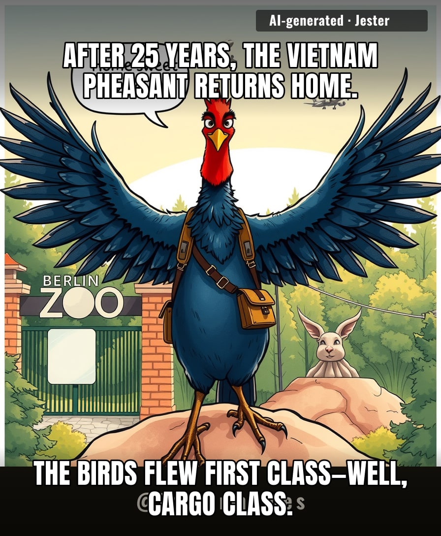 Twenty pheasants flew from Berlin to Vietnam—finally, a flight where the passengers actually wanted to land.