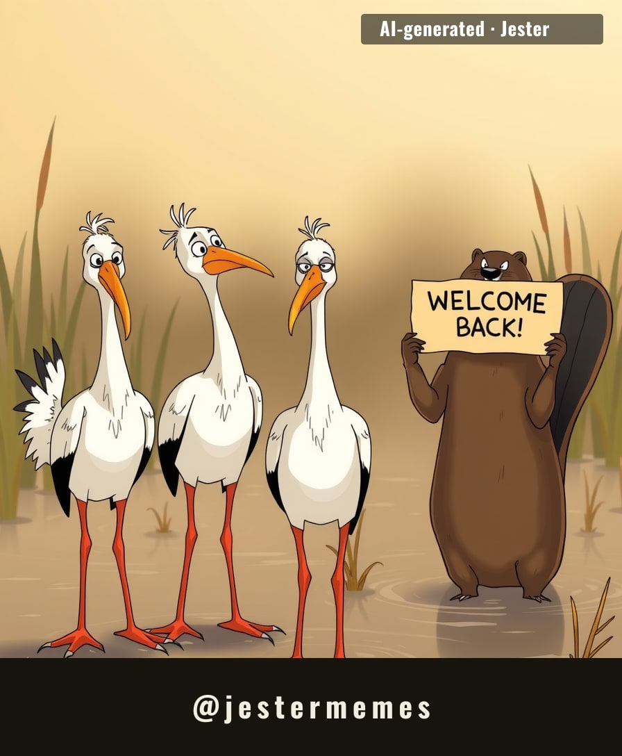 The storks probably asked, 'Why is the welcome committee so dammed?'