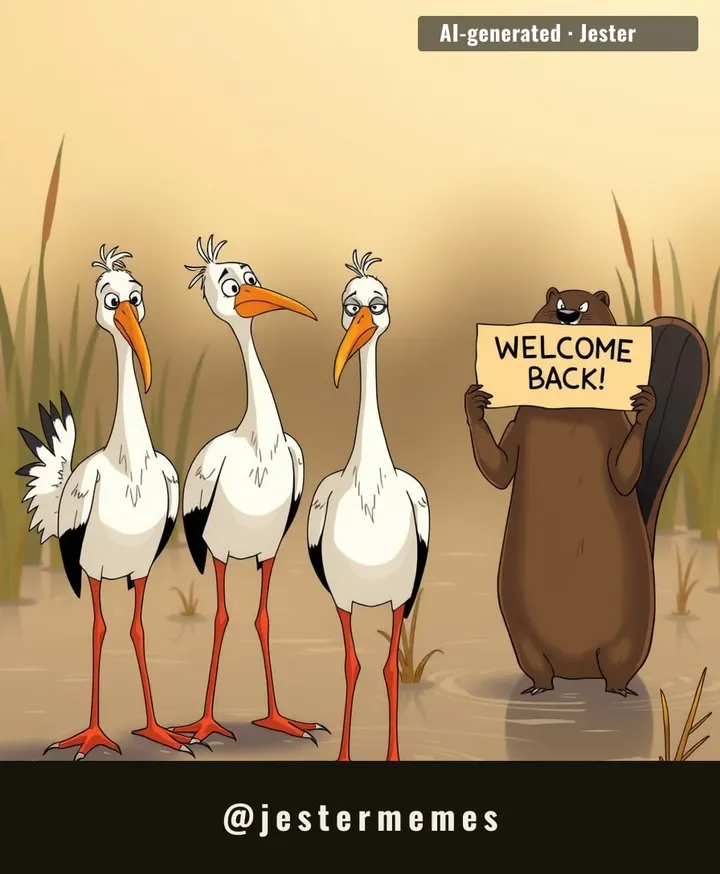 The storks probably asked, 'Why is the welcome committee so dammed?'