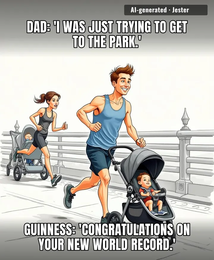 My dad can't find his glasses while wearing them, and this guy is out here breaking records with a baby in tow.
