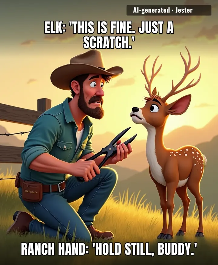 The elk probably thought it was auditioning for a barbed-wire fashion show—no runway, just vibes.