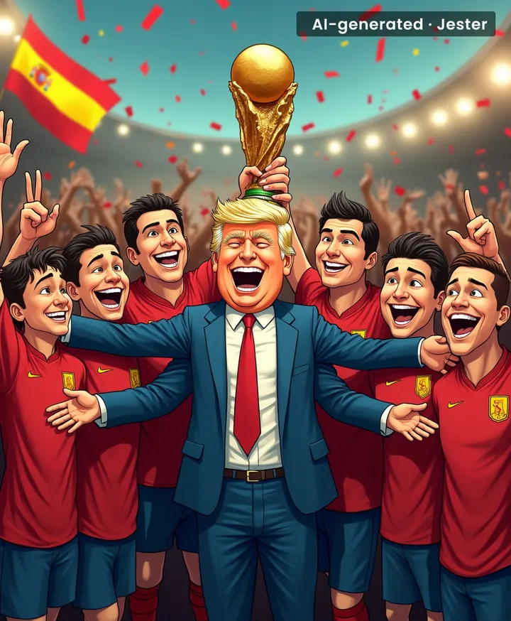 The only thing longer than Spain's victory parade is Trump's arms reaching into the frame.