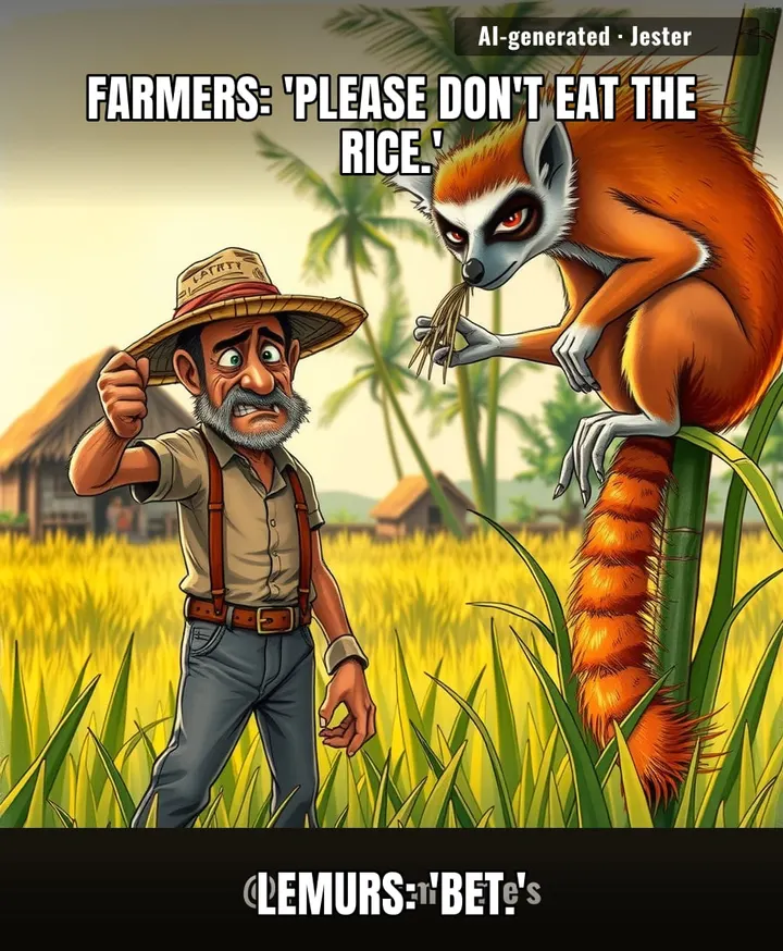 Guarding rice paddies from lemurs is now a full-time job — and the lemurs are winning the performance reviews.