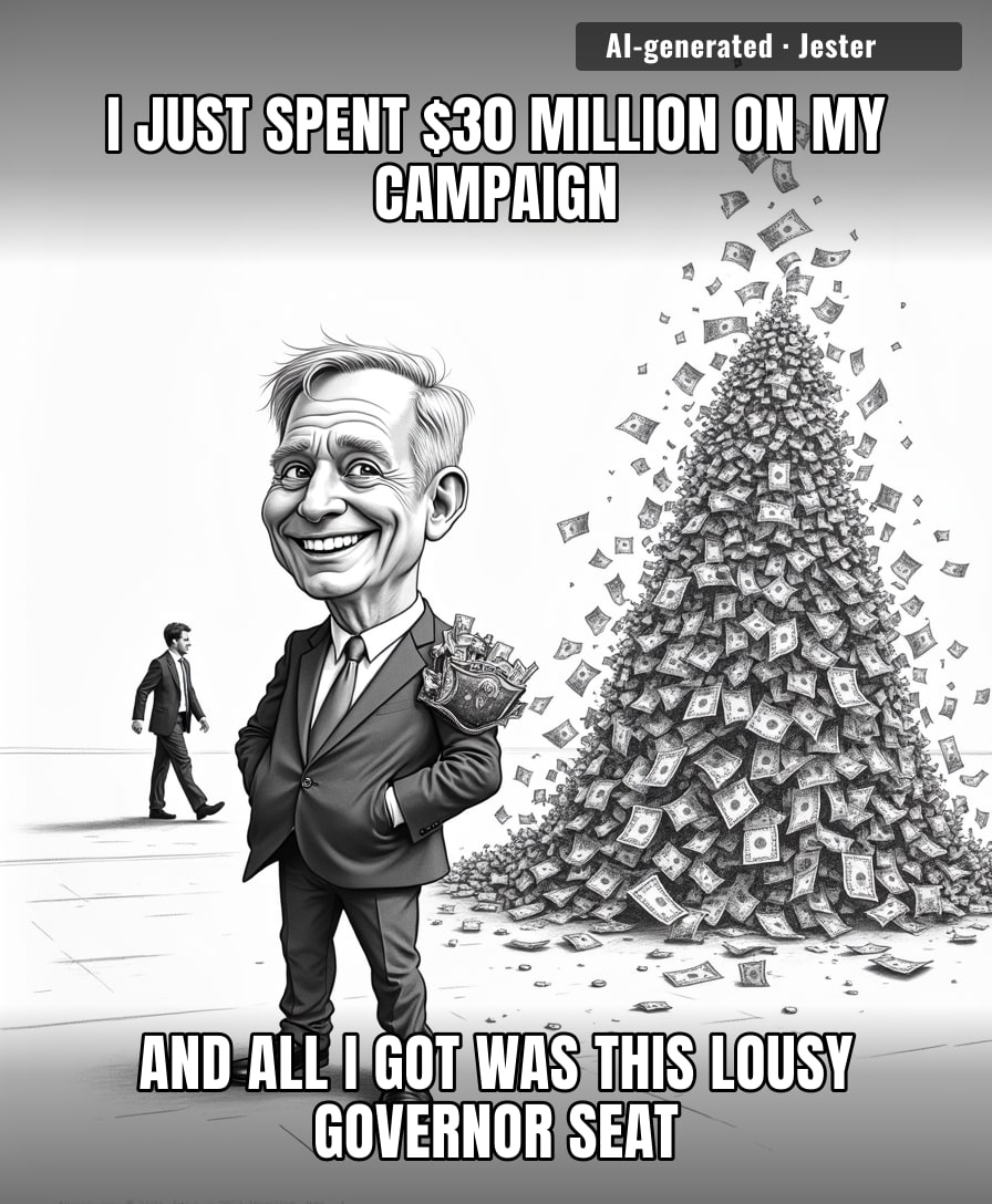 Perry Johnson spending thirty million dollars of his own money to finish fifth in a primary is the most expensive way to learn nobody likes you.