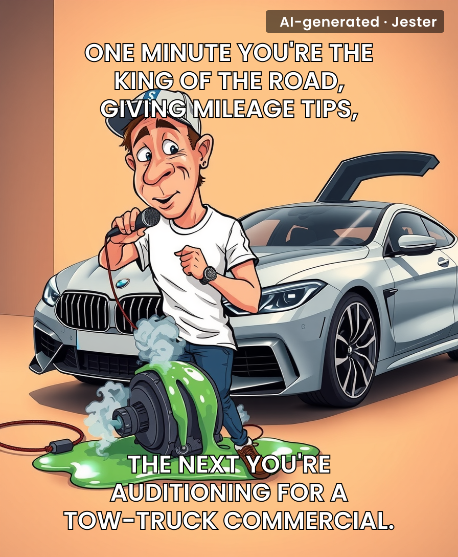 Nobody is more committed to the bit than a YouTuber who keeps talking after their engine has physically exited the vehicle.
