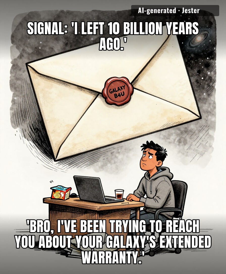 10 billion years of travel just to reach a species that screens calls.