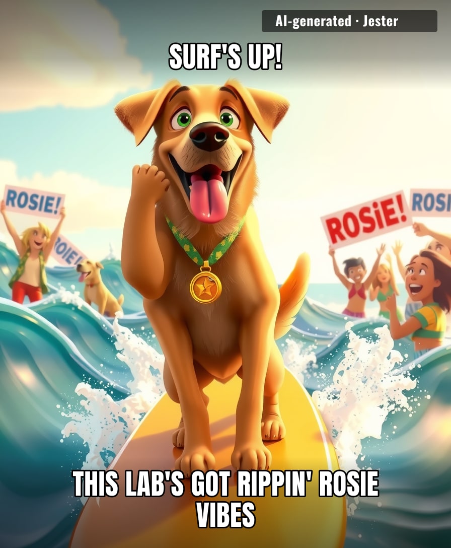 Rippin' Rosie: the only surfer who wins gold and still needs a belly rub after.