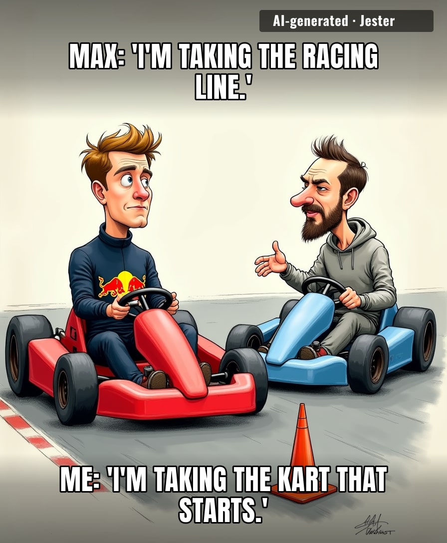 Every amateur's actual race strategy is just hoping Max laps us so slowly it counts as a private lesson.