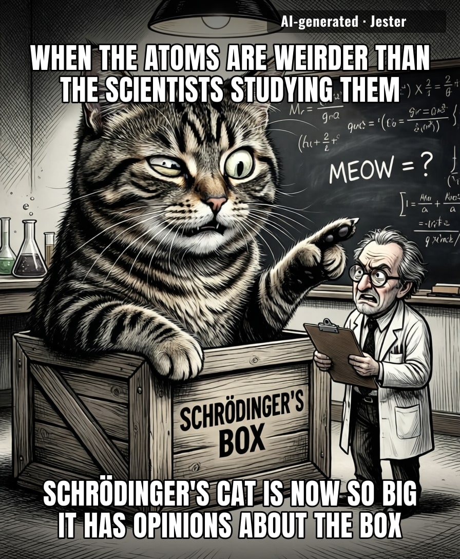 Schrödinger's cat is now a chonker. Still can't decide if it's hungry.