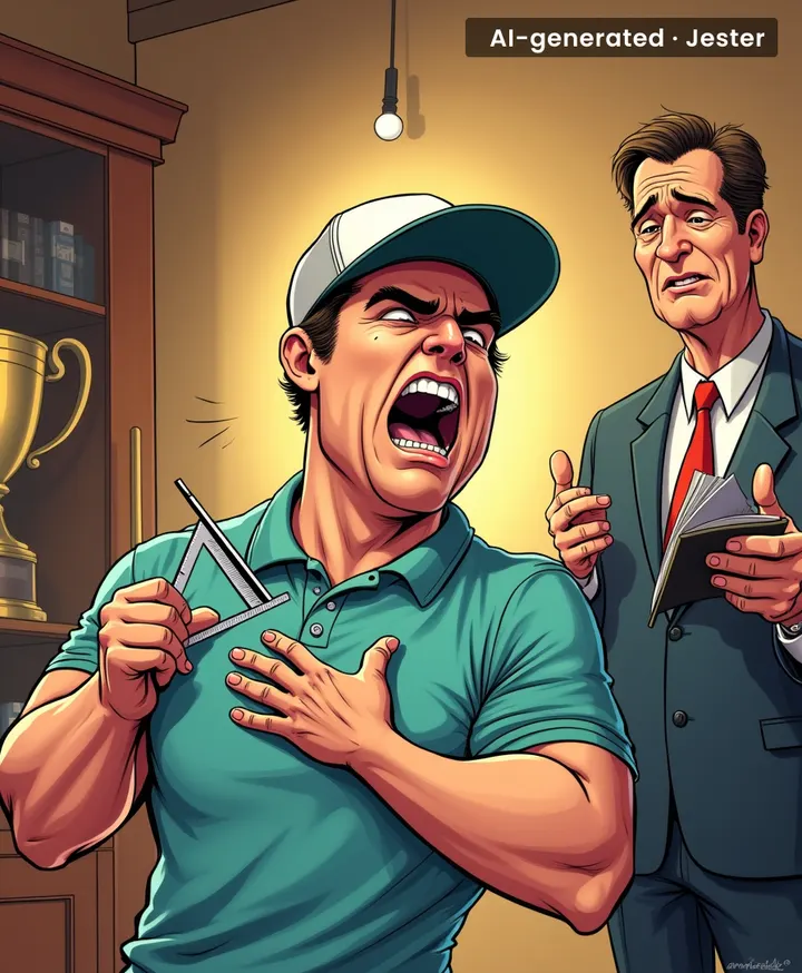 DeChambeau's quit threat: toddler-level – he'll be back by the next hole, probably with a protractor.