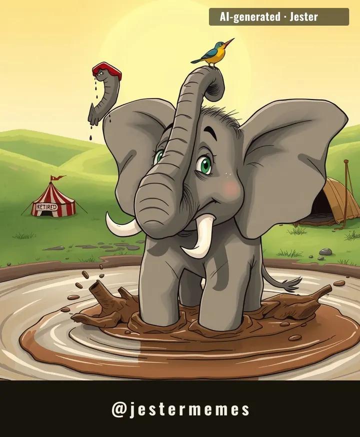 Julie swapped the big top for the big outdoors — and the only audience she has now is a very impressed puddle.