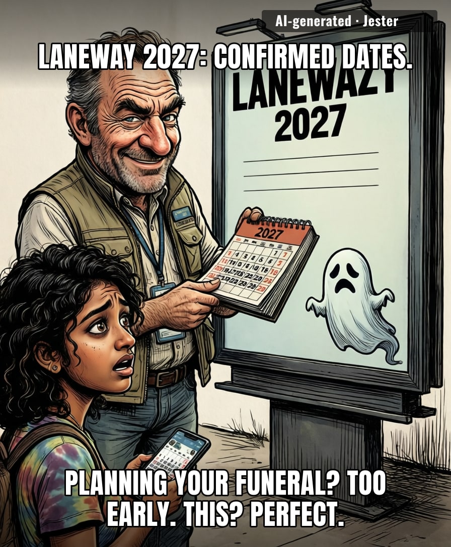Laneway's announcing dates so far ahead that the lineup's now legally required to include a hologram and a séance for the headliner.