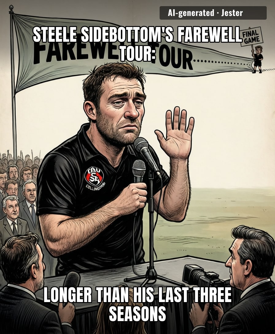 Sidebottom's retirement tour is already outlasting his last three seasons stacked — someone get this man a calendar.