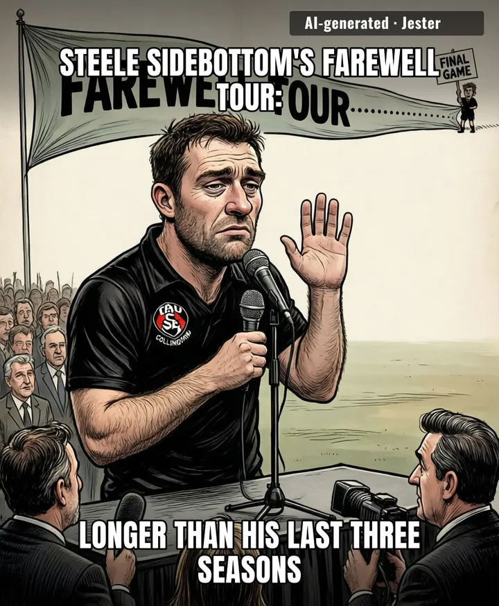 Sidebottom's retirement tour is already outlasting his last three seasons stacked — someone get this man a calendar.