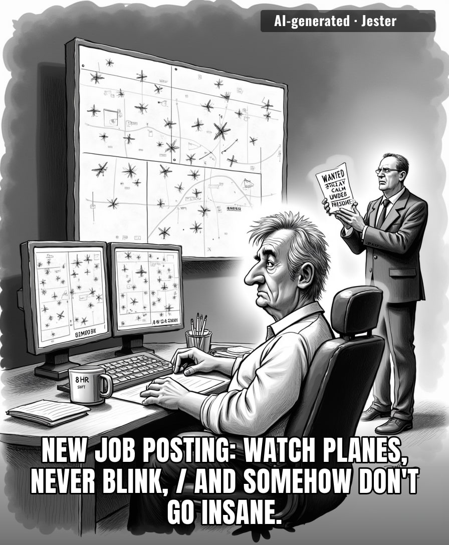 The real challenge isn't finding new air traffic controllers, it's finding people who haven't already gone mad watching their own lives.