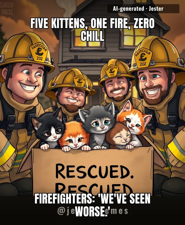 Five tiny firefighters in training, already saving lives before they can even meow.